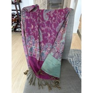Tapestry Paisley Pattern Pashmina Reversible Fuchsia Pink Turquoise Paisley